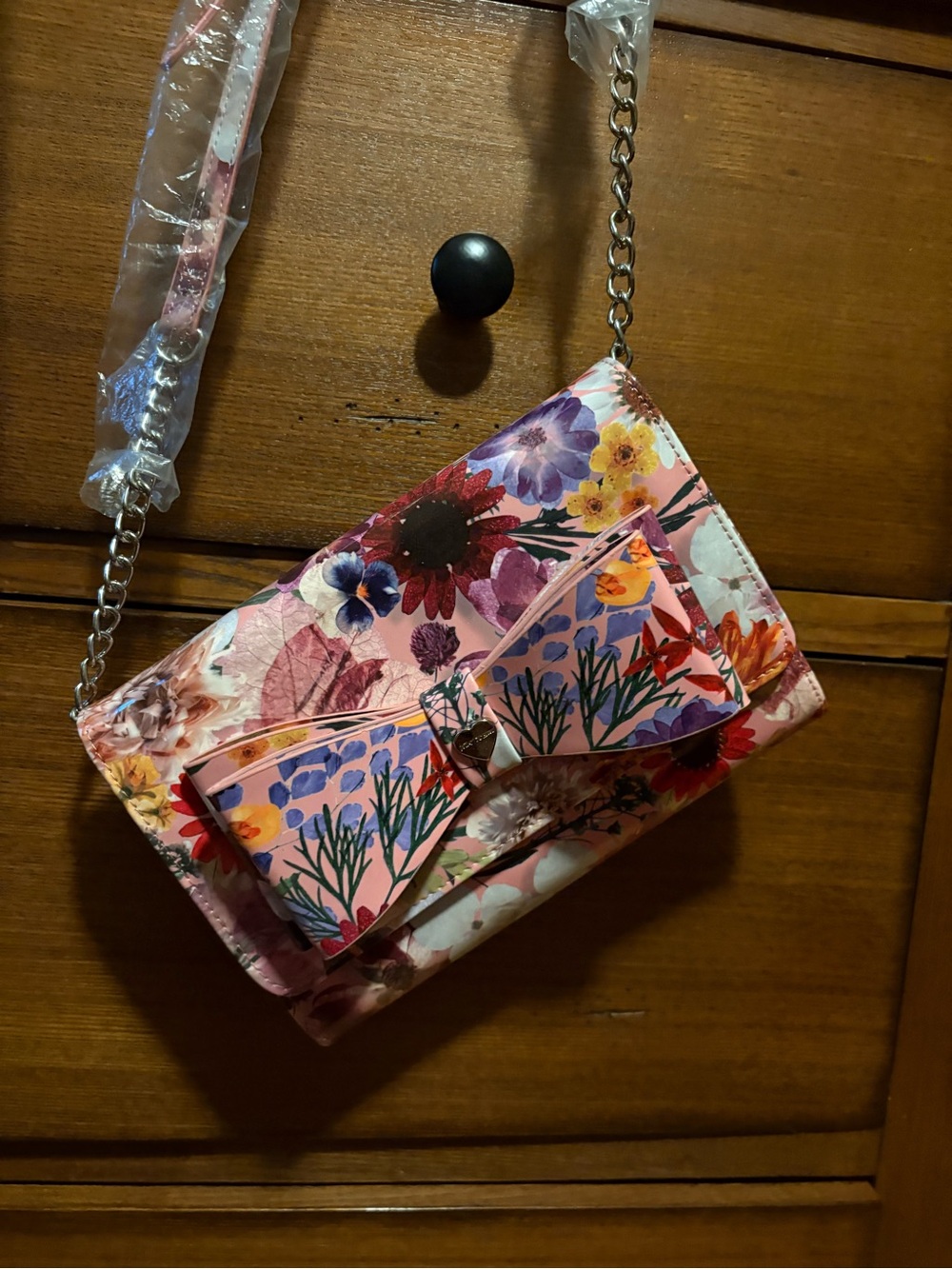 Betsey Johnson Pink Floral Bow Crossbody Bag